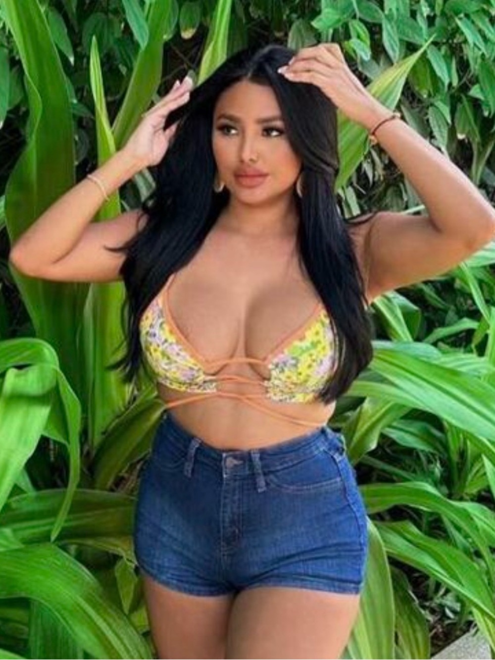 Floral Yellow Lace-Up Bralette Top
